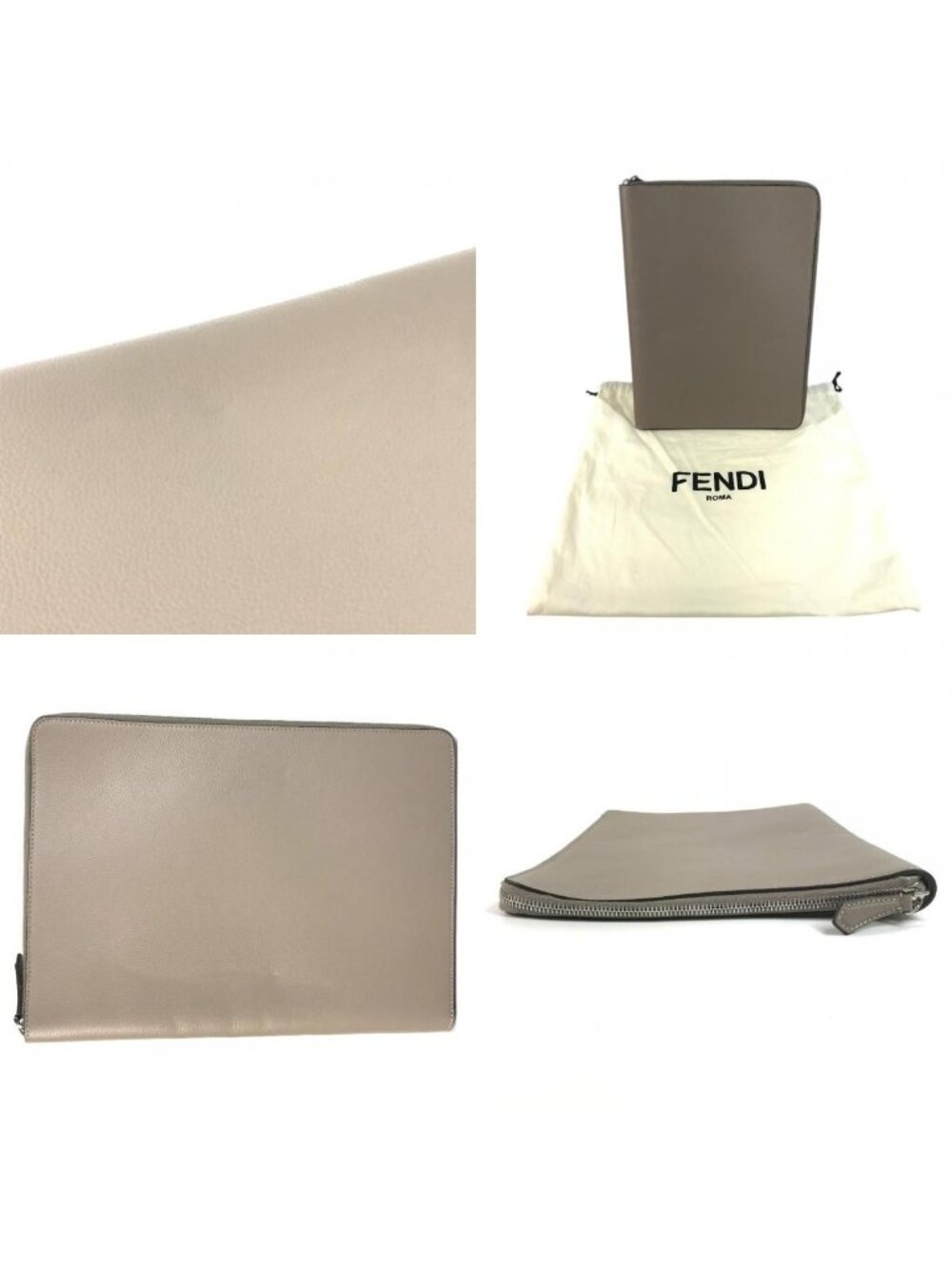 Fendi Clutch PC Case Computer Leather Gray Brown - Picture 7 of 9